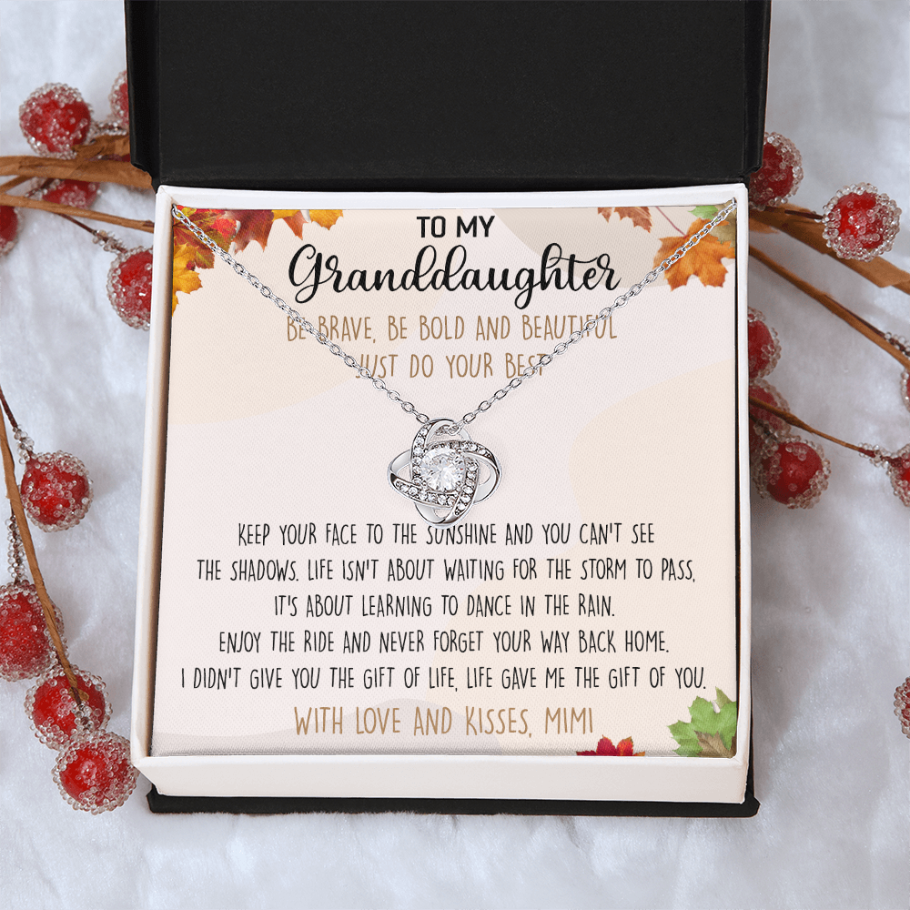 Love Knot Necklace For Granddauhter - To My Granddaughter Necklace From Grandma, Granddaughter Gift Necklace Mimi To Granddaughter Be Brave, Be Bold And Beautiful Necklace With Love And Kisses