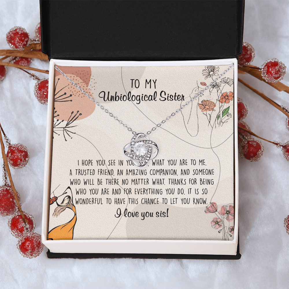 To My Unbiological Sister Love Knot Necklace From Sister, I Love You Sister Gift Necklaces, Sister-in-Law Gift Pendant, Love Knot Jewelry Gift For Sister From Brother And Unbiological Sister Necklace