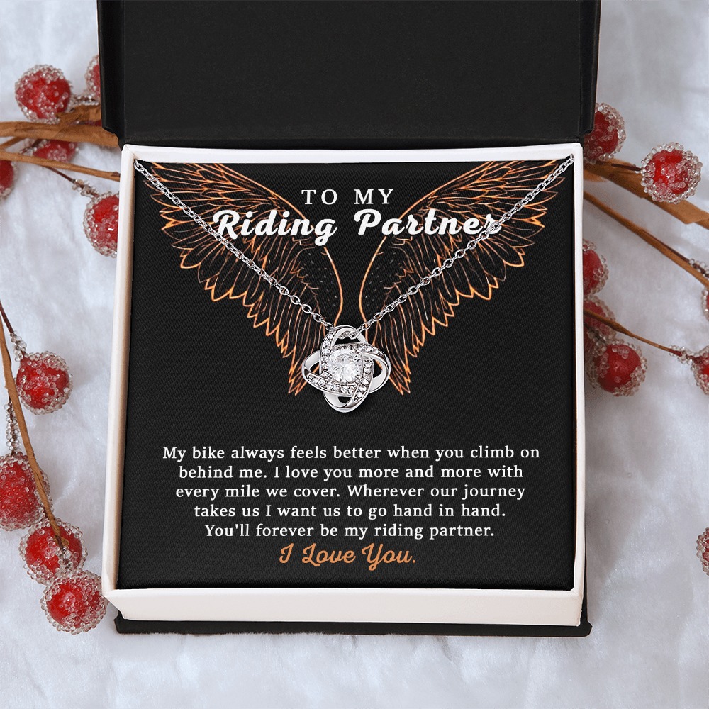 To My Riding Partner Necklace From Husband, Boyfriend, Love Knot Necklace Gift For Riding Partner, Cubic Zirconia Necklace Gift, Bikers Gift Necklace for Her Romantic, Girlfriend Gift Necklace