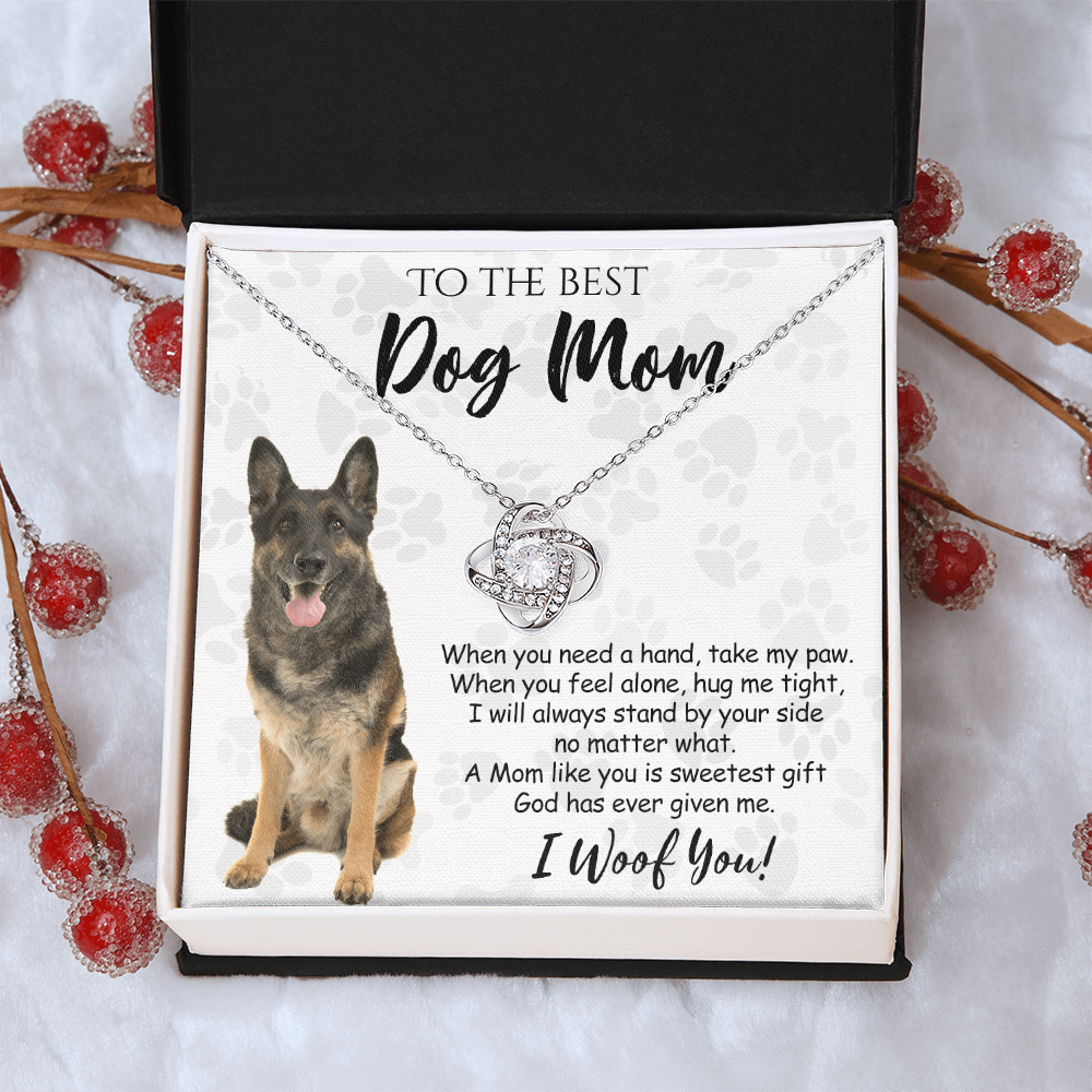 To The Best Dog Mom Love Knot Necklace From Daughter Mother's Day Necklace Gift, German Shepherd Love Knot Pendant, Jewelry Gift For Women, Dog Lovers German Shepherd Gift Necklace, Dog Mom Necklace