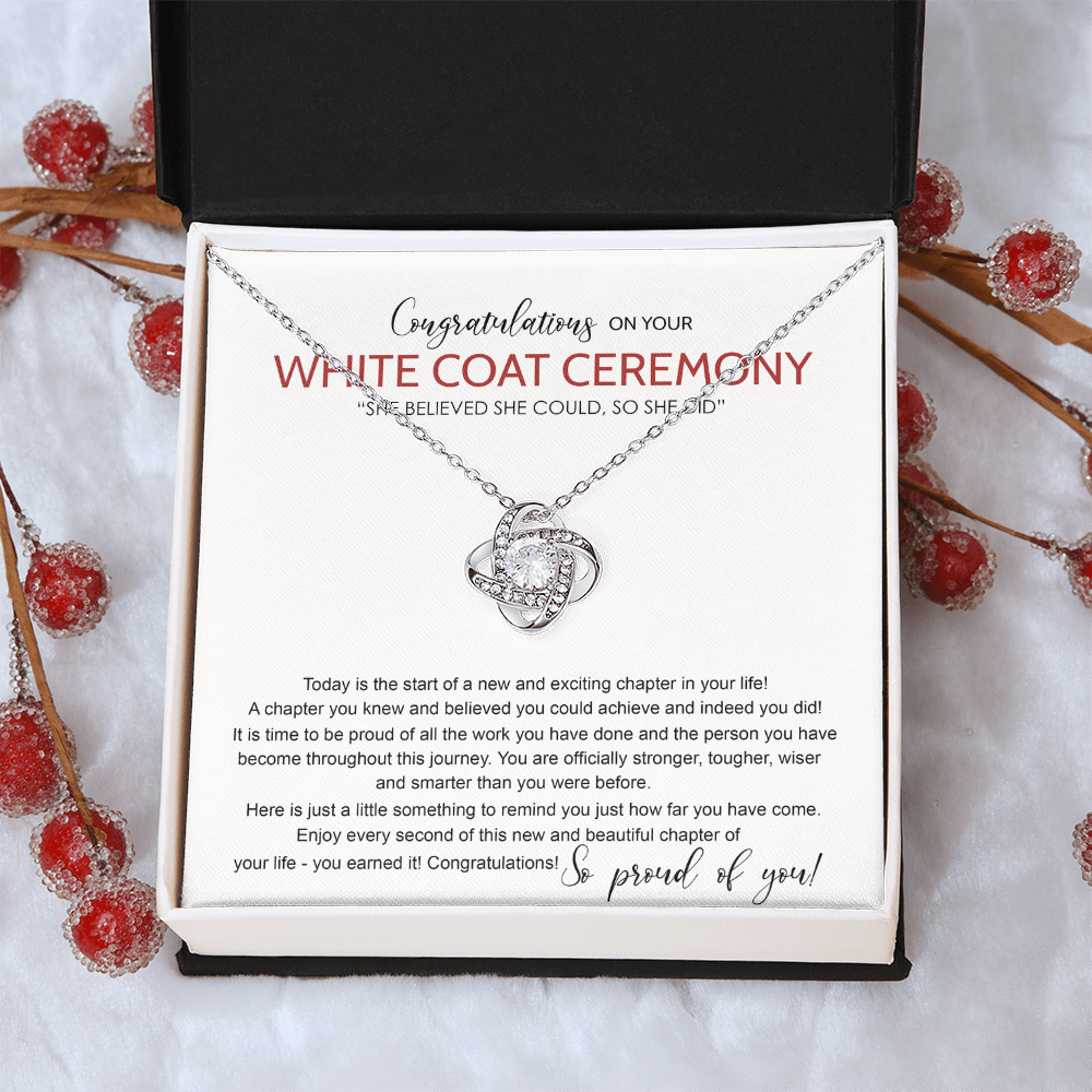 White Coat Ceremony Love Knot Necklace Gift Chiropractor White Coat Necklace Gift For Ceremony, New Doctor Gift Necklace On Congrats Graduation, Senior, Grad Gift For Daughter, Granddaughter, Sister