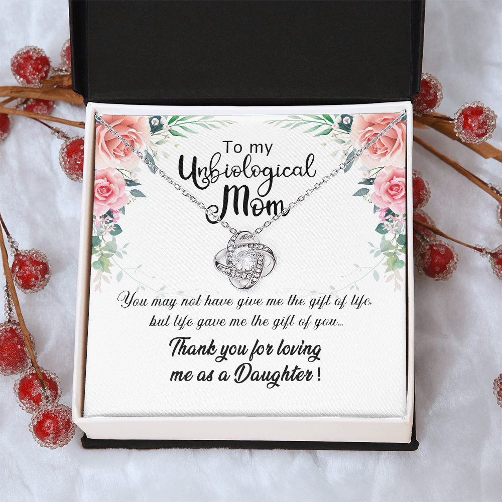 Unbiological Mom Gift Necklace, To My Unbiological Mom Love Knot Necklace From Daughter And Mother Gift Necklace, Bonus Mom Gift Necklace, Boyfriend's Mom Gift Necklace, Jewelry Gift For Women