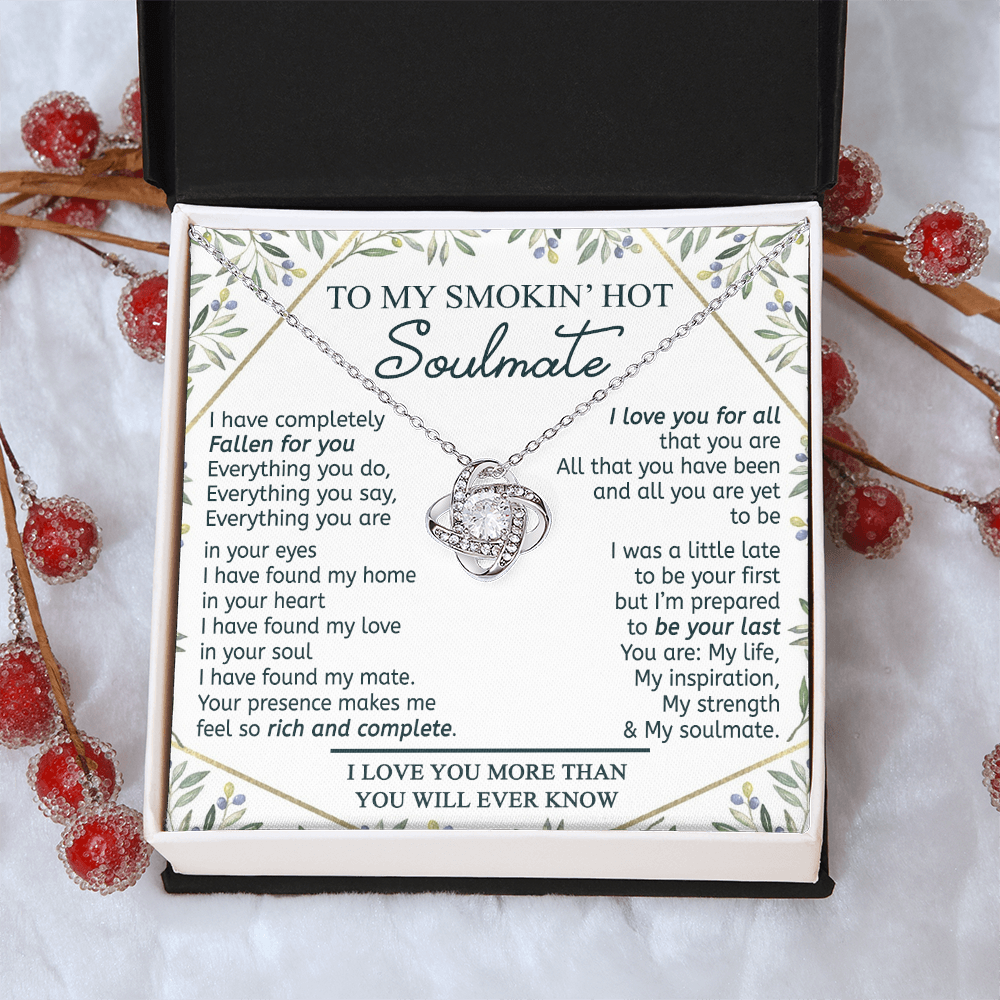 To My Smokin' Hot Soulmate Necklace From Husband, Jewelry Gifts For Women, My Wife Fallen For You Love Knot Pendant Gift For Soulmate, Personalized Gift Necklace for Future Wife Soulmate Gift