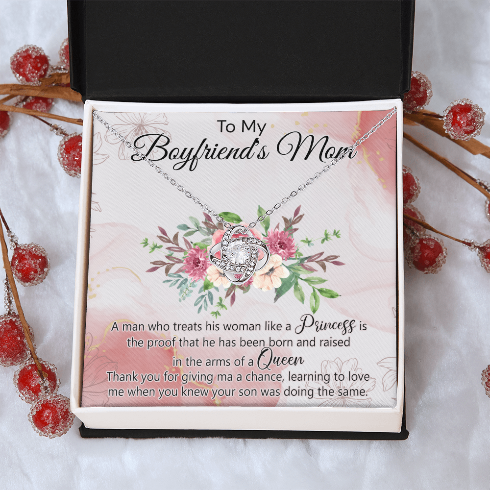 To My Boyfriend's Mom Necklace From Girlfriend, Boyfriends Mom Gift Necklace, Mothers Day Necklace For Boyfriends Mom From Girlfriend, Boyfriends Mom Love Knot Necklace On Mothers Day, Anniversary