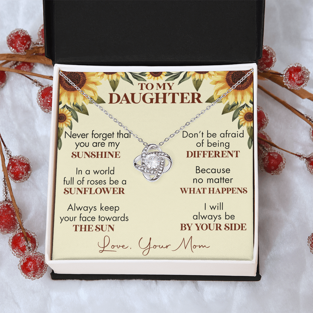 To My Daughter Love Knot Necklace, Gift For Daughter From Mom, Necklace For Daughters, Daughter Gift Necklaces From Mom With Jewelry To My Knot Women Love Mother, Sunflower Daughter Necklace