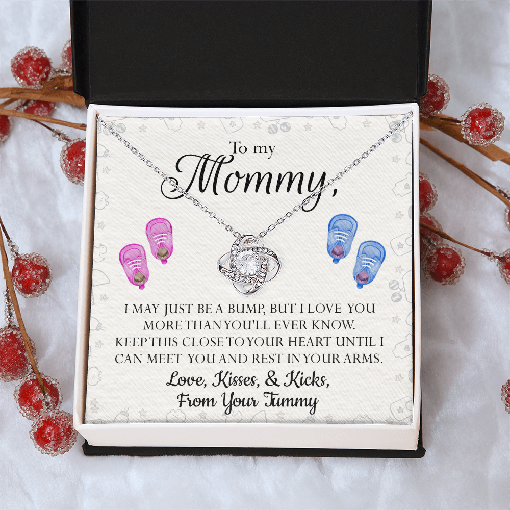 Mom Gift Necklace, To My Mommy Love Knot Necklace From Tummy, Necklace Gift For Mom, Mother's Day Necklace Gift, Birthday Necklace For Mom Anniversary Jewlry Gift For Women Kisses And Kicks Necklace