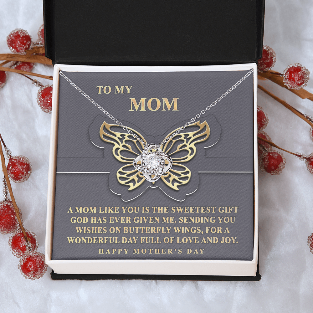 Butterfly Mom Gift Necklace, To My Mom Love Knot Necklace From Dayghter, Happy Mother's Day Necklace Gift For Mom, Mother And Daughter Gift Necklace To Mom On Mother's Day, Jewelry Gift For Women