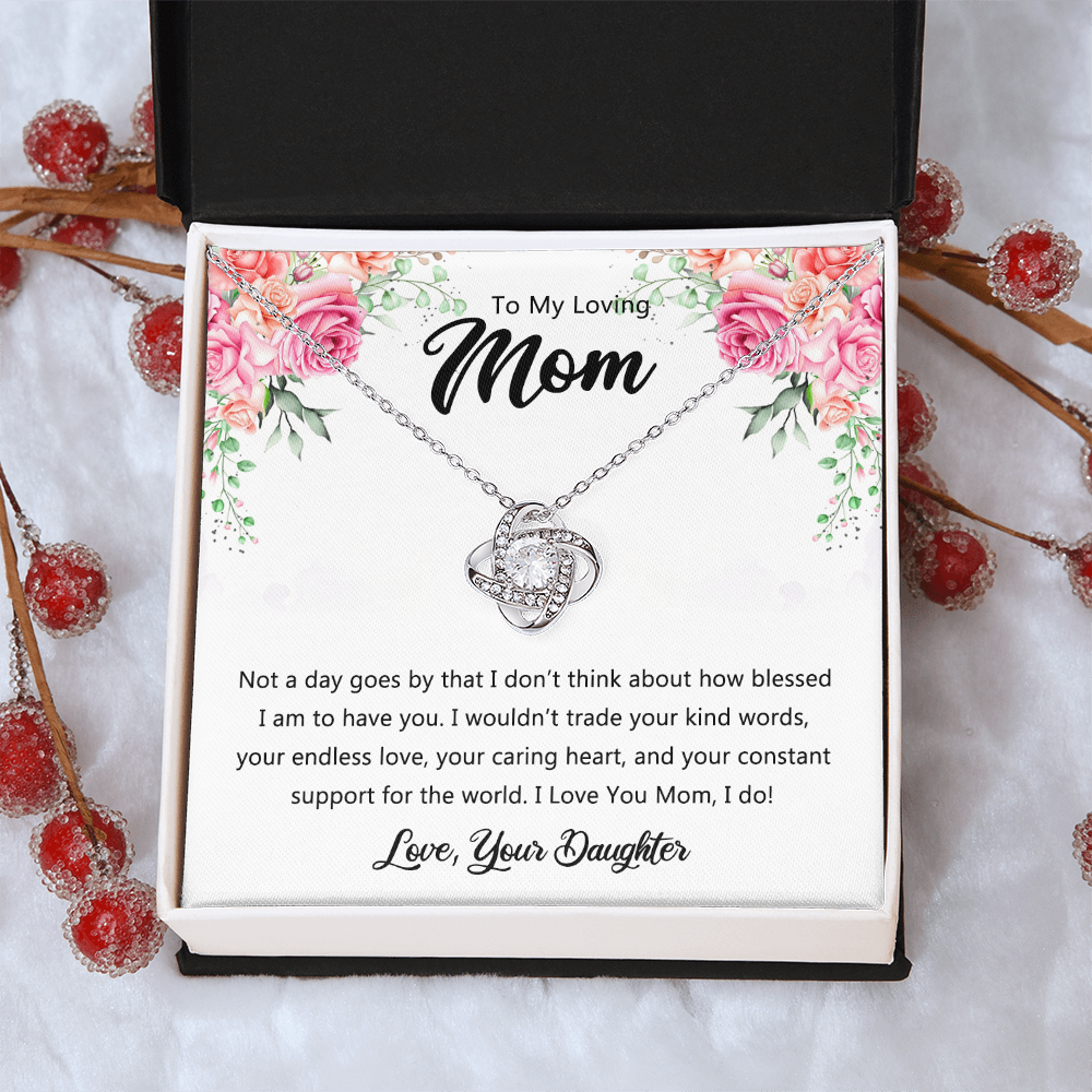 To My Loving Mom Necklace From Daughter, Happy Mother's Day Necklace, To My Mom Love Knot Necklace, Mother And Daughter Necklace Gift For Mom On Mother's Day, Birthday Gift Anniversary Jewelry Gift