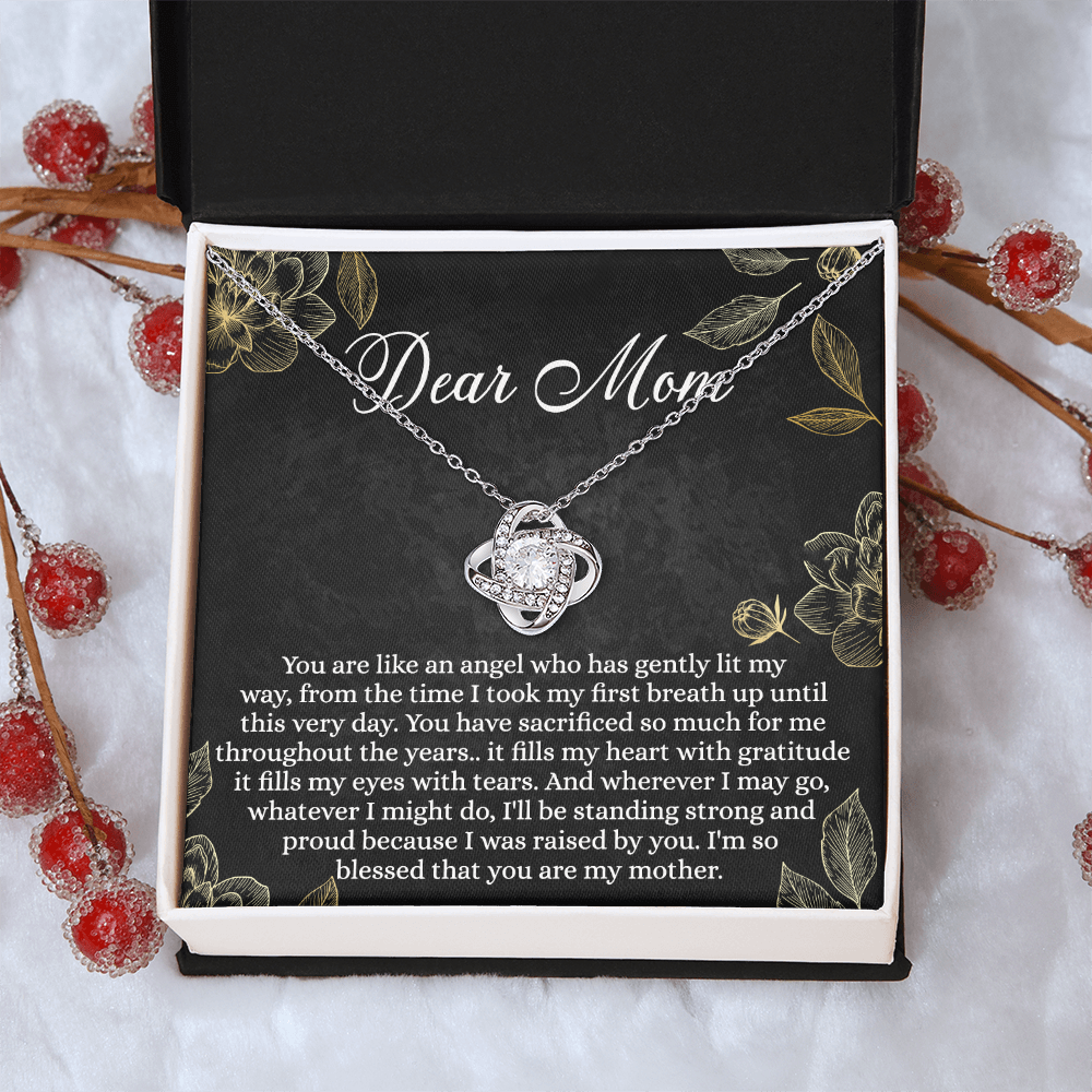 To My Mom Necklace From Daughter, Mom Gift Necklace, Mother And Daughter Gift Love Knot Necklace, Dear Mom Card And Necklace Gift On Mothers Day, Anniversary, Birthday Gifts, Jewelry For Mom