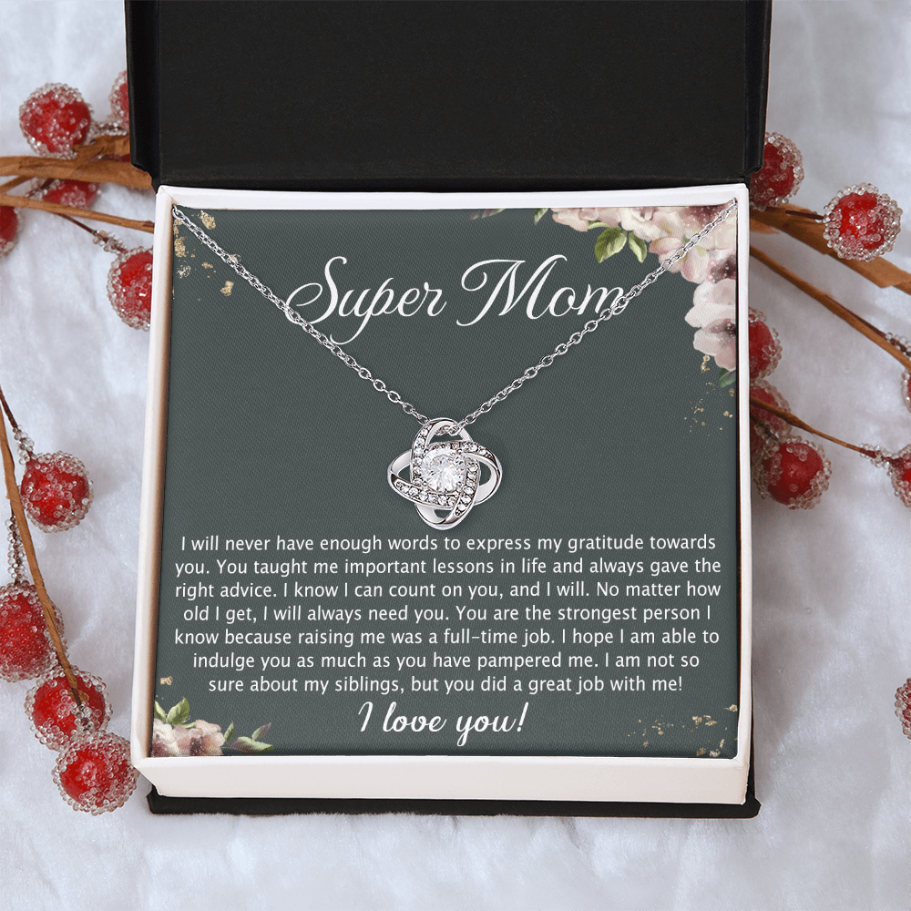 Super Mom Gift Necklace, To My Super Mom Love Knot Necklace Gift From Daughter Son Gift For Mom, Mother And Daughter Gift Necklace Personalized Gift Pendant, Love Knot Necklace Gift For Mom Pendant
