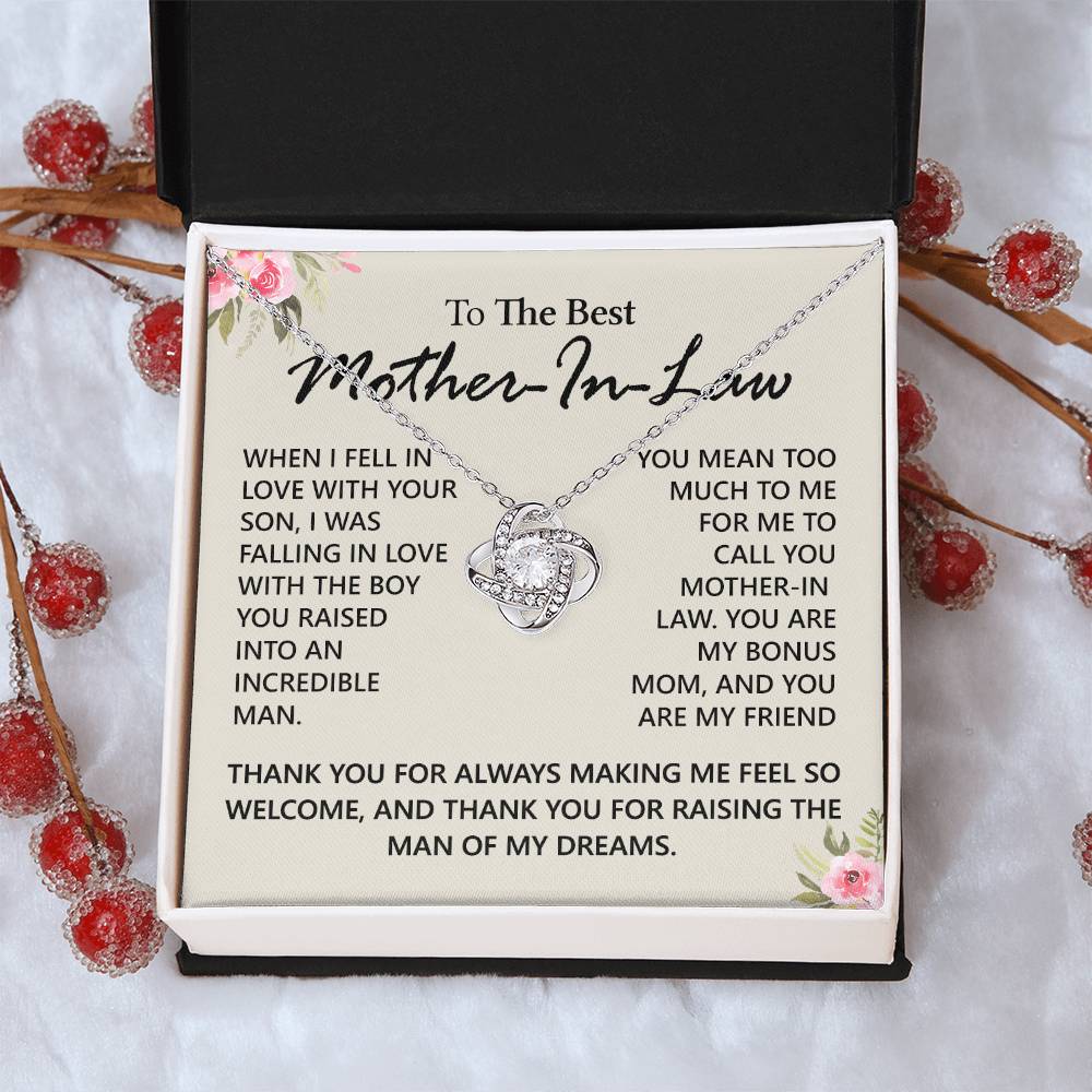 To My Mother in Law Love Knot Necklace From Daughter, Pendant Gift for Mother's Day Birthday Gift Boyfriend's Mom, Mother In Law On You Wedding Necklace Gift For Mother In Law, Gift For Bonus Mom