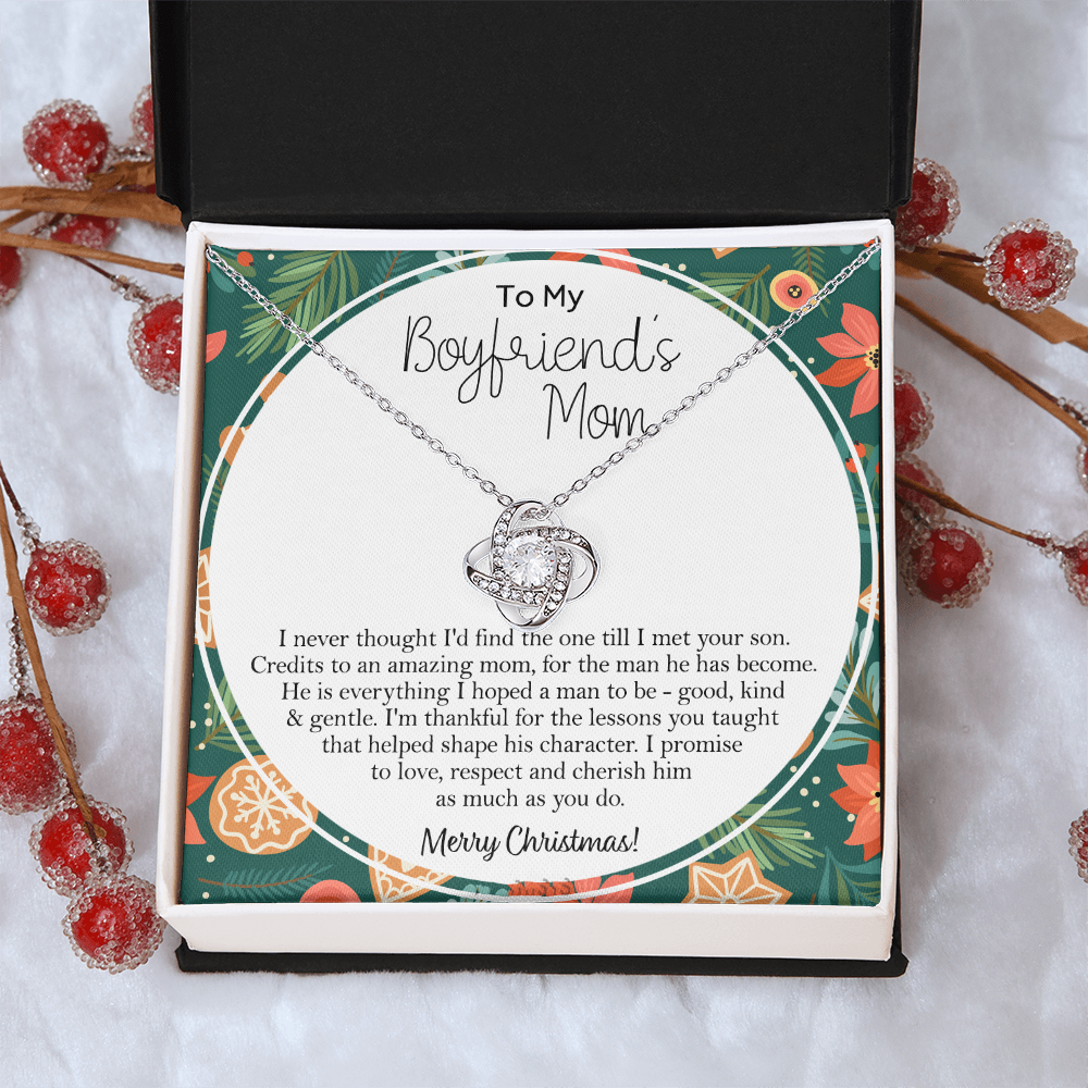 Gift Necklace For Boyfriend's Mom, Merry Christmas Necklace Gift, To My Boyfriend's Mom Necklace From Son, To An Amazing Mom Gift Necklac, Boyfriend's Mom Gift Necklace Love Knot Jewelry For Mom