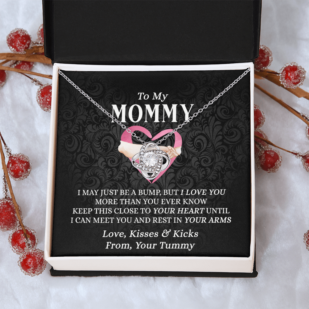 To My Mommy Gift Necklace, Mommy Love Knot Necklace From Tummy, Future Mom Gift Necklace, Pregnancy Gifts Necklace for First Time Moms, Sentimental Gift for Mothers, Mom To Be Gift Necklace