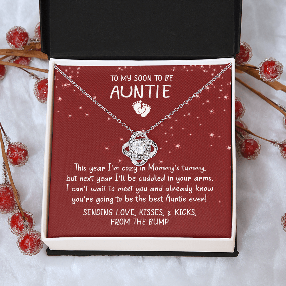 Auntie Pregnancy Announcement Gift Necklace, Christmas Necklace From Bump To Aunt-to-be, To My Soon To Be Auntie Love Knot Necklace, Gift from The Bump, Soon To Be Aunt Gift, Jewelry For Women