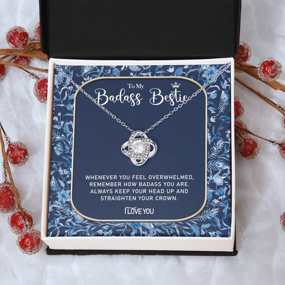 To My Badass Bestie Necklace, Best Friend Gift Necklace, Best Friend Birthday Gift, Best Friend Wedding Gift Pendant, Bridesmaid Gift for Badass Bestie Love Knot Necklace On Valentine's, Anniversary