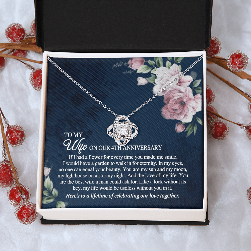 4th Anniversary Necklace Gift For Wife, 4TH Necklace Gift For Wife, Anniversary Necklace Gift For Wife, Soulmate Gift Necklace, To My Wife On Our 4th Anniversary Love Knot Necklace From Husband