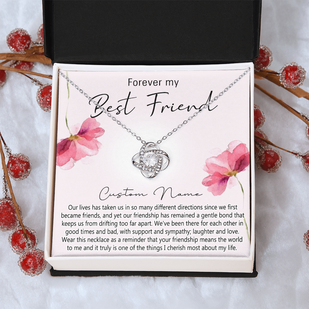 Personalized Gift Necklace For Best Friend, Thank you Necklace Gift for Friend, Best Friend Jewelry Gift Love Knot Pendant, Forever My Best Friend Love Knot Necklace Gift From Friend On Anniversary