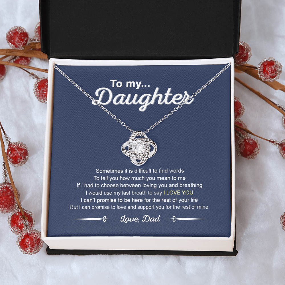 To My Daughter Love Knot Necklace From Dad, Father And Daughter Love Knot Pendant Gift For Daughter From Daddy To Daughter Love Knot Jewelry Gift For Girls, Love And Support Necklace For Daughter