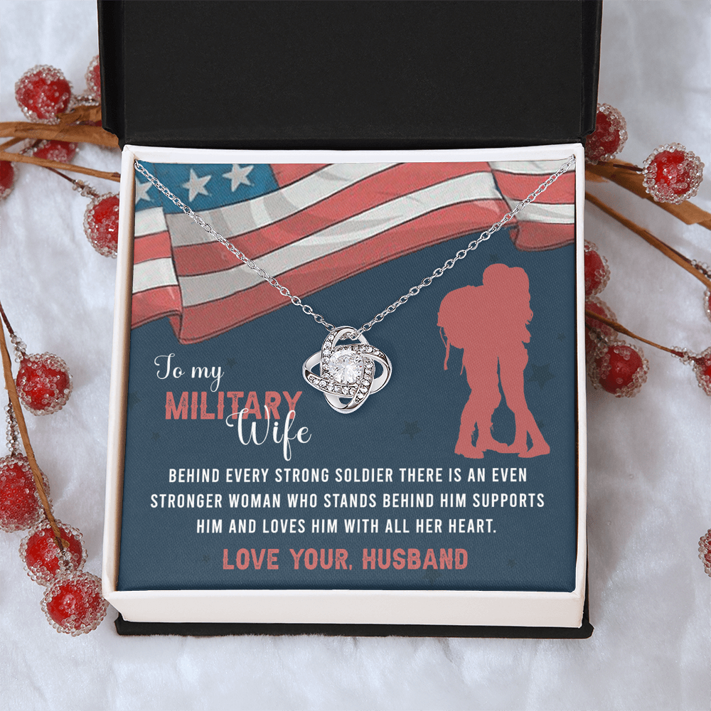 To My Military Wife Necklace From Husband Love Knot Military Necklace Gift For Wife Husband To Wife Love Knot Pendant For Wife Military Jewelry Gift For Women Army Gift Necklace Military Pendant