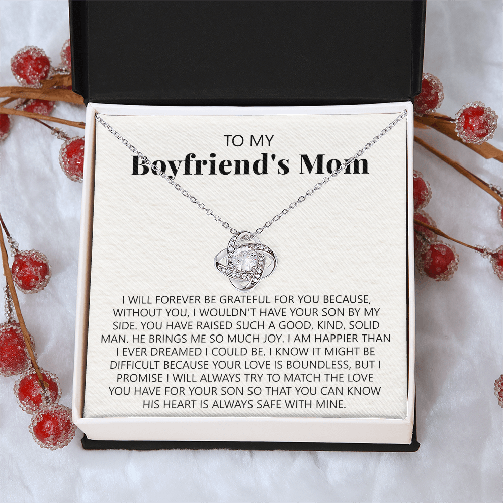 To My Boyfriend's Mom Necklace From Girlfriend, Jewelry Gifts For Boyfriend's Mom On Mothers Day Birthday Anniversary, Presents for Mom Necklace for Women, Boyfriend's Mom Gift Love Knot Necklace