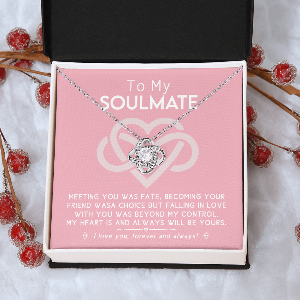 To My Soulmate Necklace From Husband, To Wife, Girlfriend, Soulmate Gift Love Knot Necklace On Valentines Day Christmas Necklace for Her Romantic Forever And Always Jewelry Gift For Women