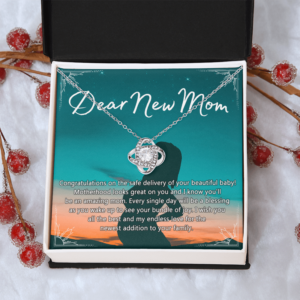 Dear New Mom Necklace, Dear New Mom Love Knot Necklace Gift From Daughter Congratulations Necklace Gift For Mom Your Beautiful Baby Necklace Gift For Mom Jewelry Gift For Mom, New Mom Gift Necklace