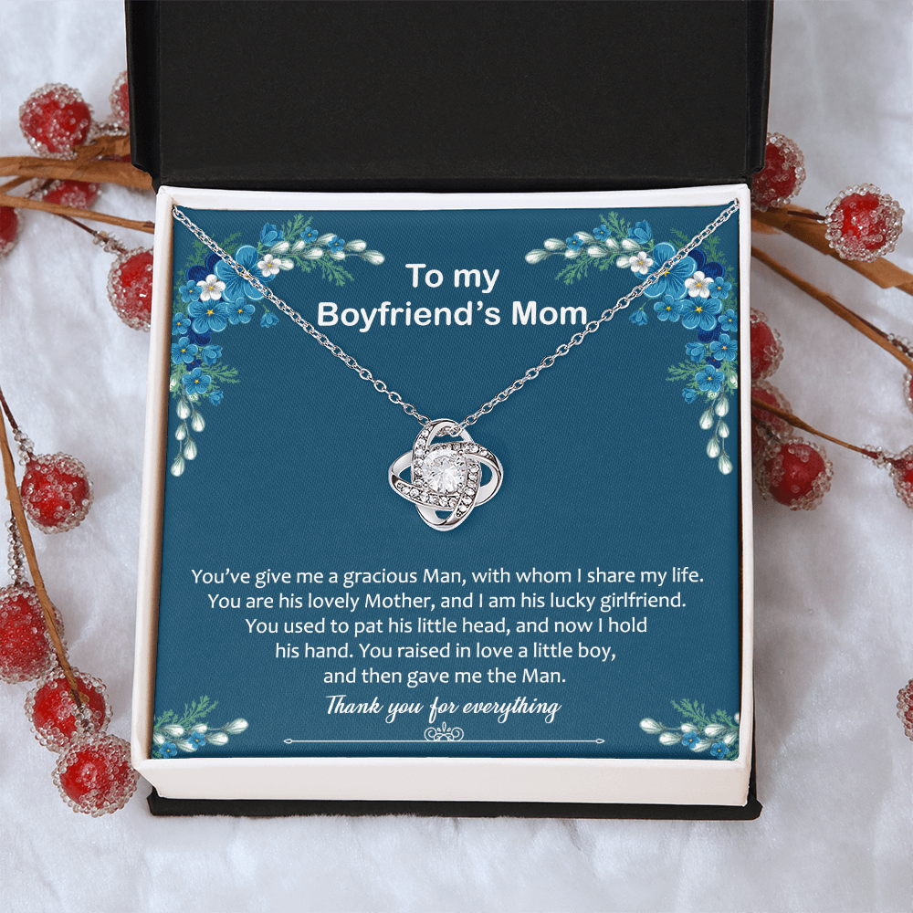 To My Boyfriend Mom Necklace From Girlfriend,  Thank You For Everything Boyfriend's Mom Gift Necklace, Love Knot Necklaces For Boyfriends Mom Gift On Christmas, Mothers Day Jewelry For Her