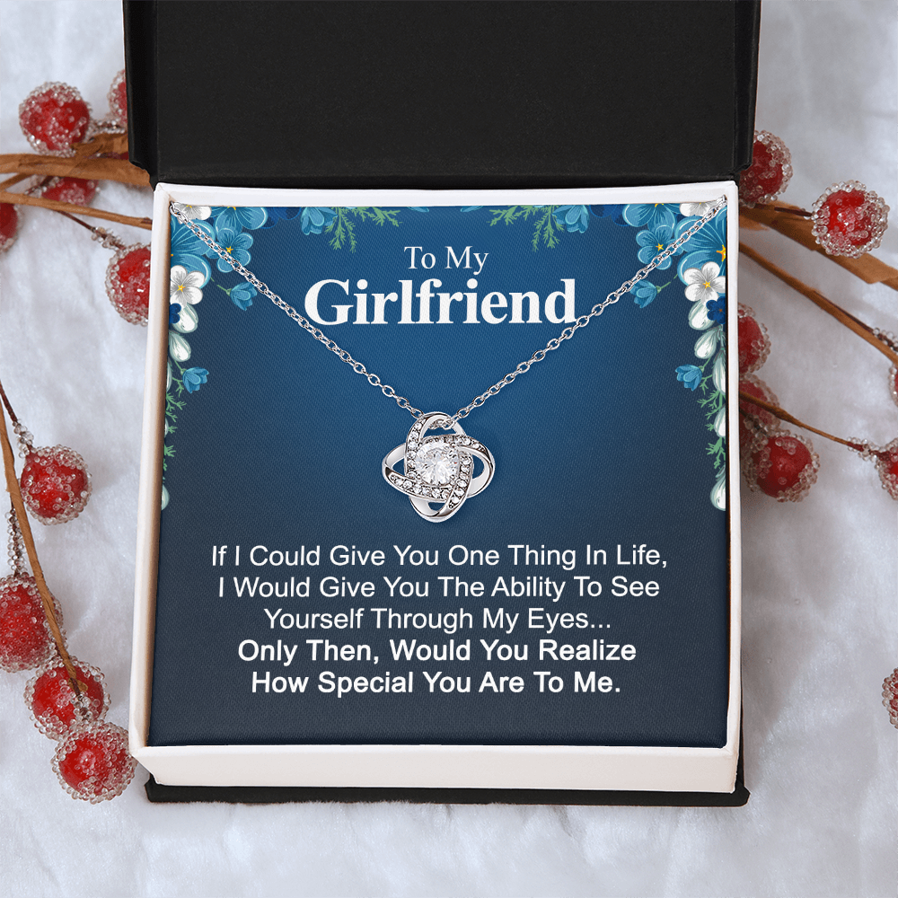 To My Girlfriend Necklace From Boyfriend, Husband, Girlfriend Gift Necklace - Love Knot Pendant Gift For Girlfriend, Soulmate Through My Eyes Necklace To Girlfriend From Man Jewelry Gift For Girls