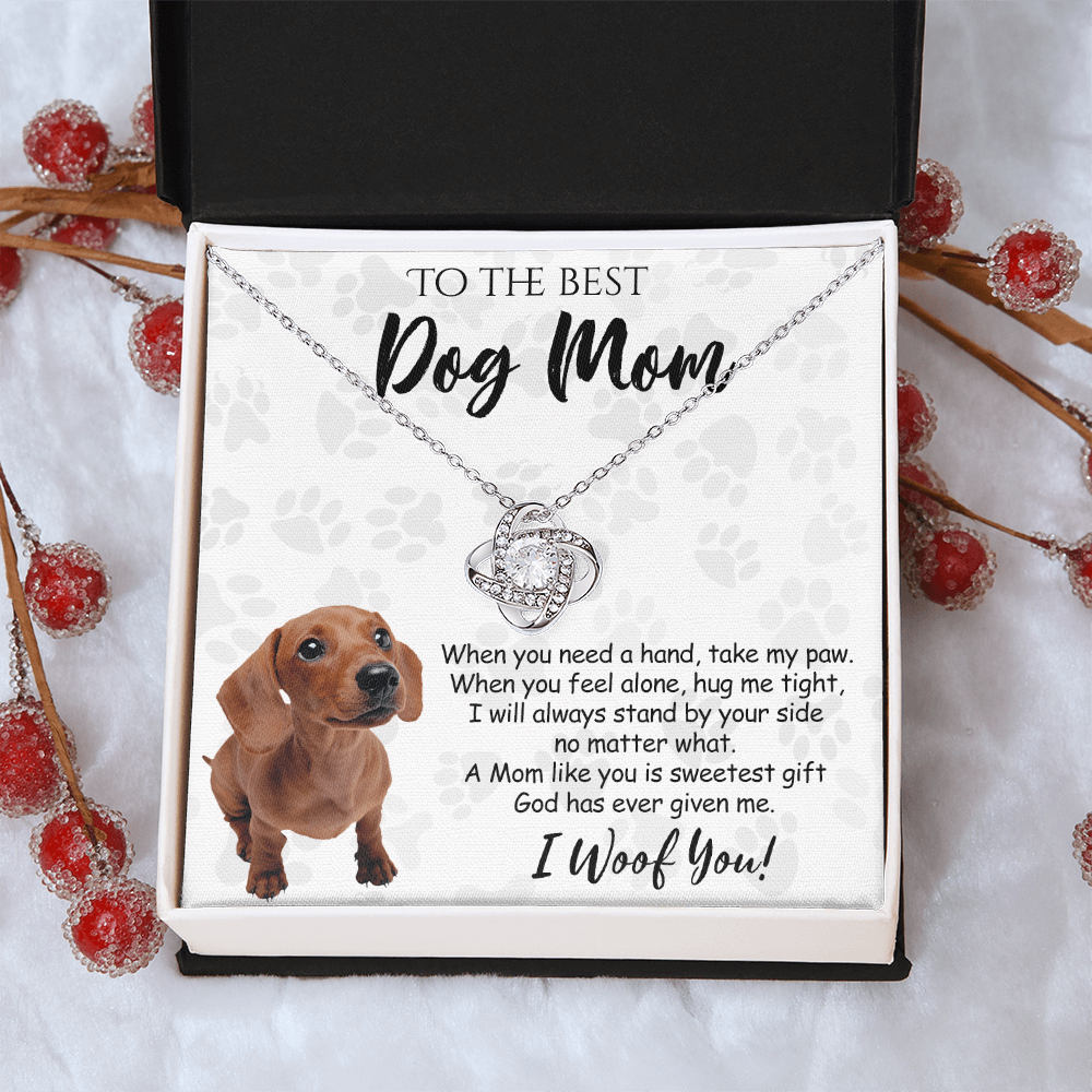 To The Best Dachshund Dog Mom Love Knot Necklace From Daughter Mother's Day Necklace Gift, Dachshund Love Knot Pendant, Jewelry Gift For Women, Dog Lovers Dachshund Gift Necklace, Dog Mom Necklace