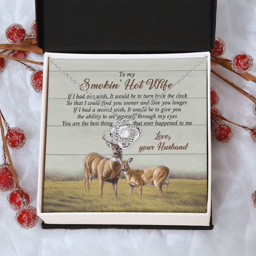 To My Smokin' Hot Wife Necklace From Husband, Love Your Husband Necklace Gift For Wife, Soulmate Gift Necklace Girlfriend Husband To Wife Love Knot Pendant Jewelry Gift For Women, Woman Necklace