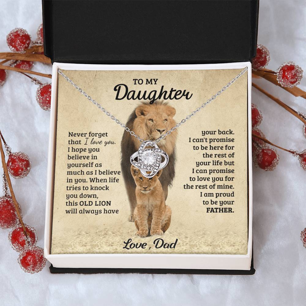 Daughter Gifts Necklace from Dad, Father And Daughter Necklace, to My Daughter Lion From Dad Necklace, Father Daughter Gifts Love Knot from Daddy Jewelry Gift For Girls, Little Girl Necklace