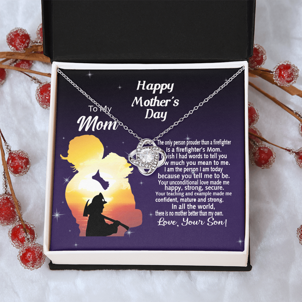 Firefighter's Mom Gift Necklace, Happy Mother's Day Necklace Gift For Mom, To My Mom Love Knot Necklace From Son Firefighter Necklace Gift For Mom Mother And Son Gift Necklace Jewelry Gift For Women