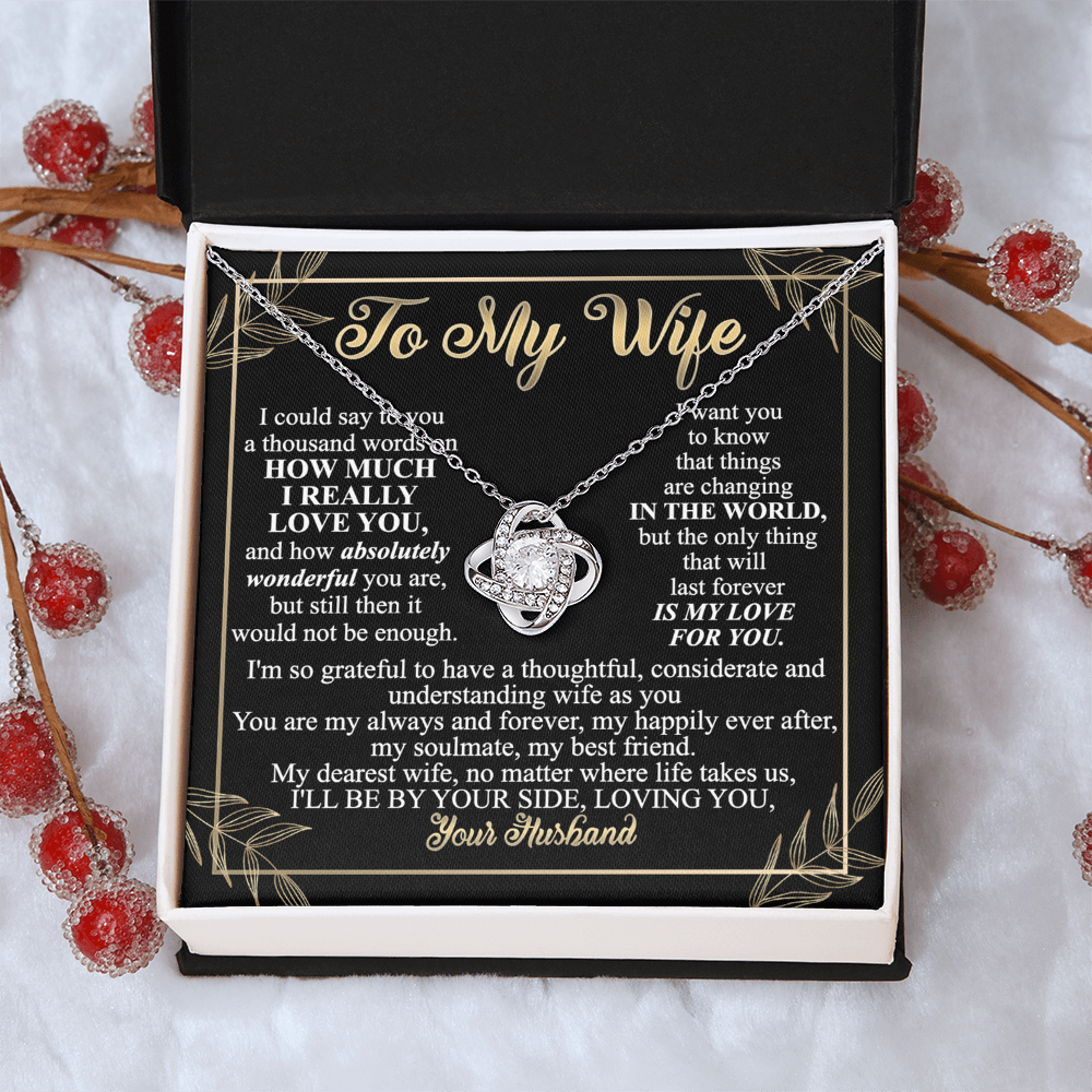 Wife Necklace Gift From Husband To My Wife Love Knot Pendant Valentines Day Anniversary Jewelry with Message Card and Gift Box Gift for Wife, Jewelry Gift For Women, Necklace Gift Set for Wife
