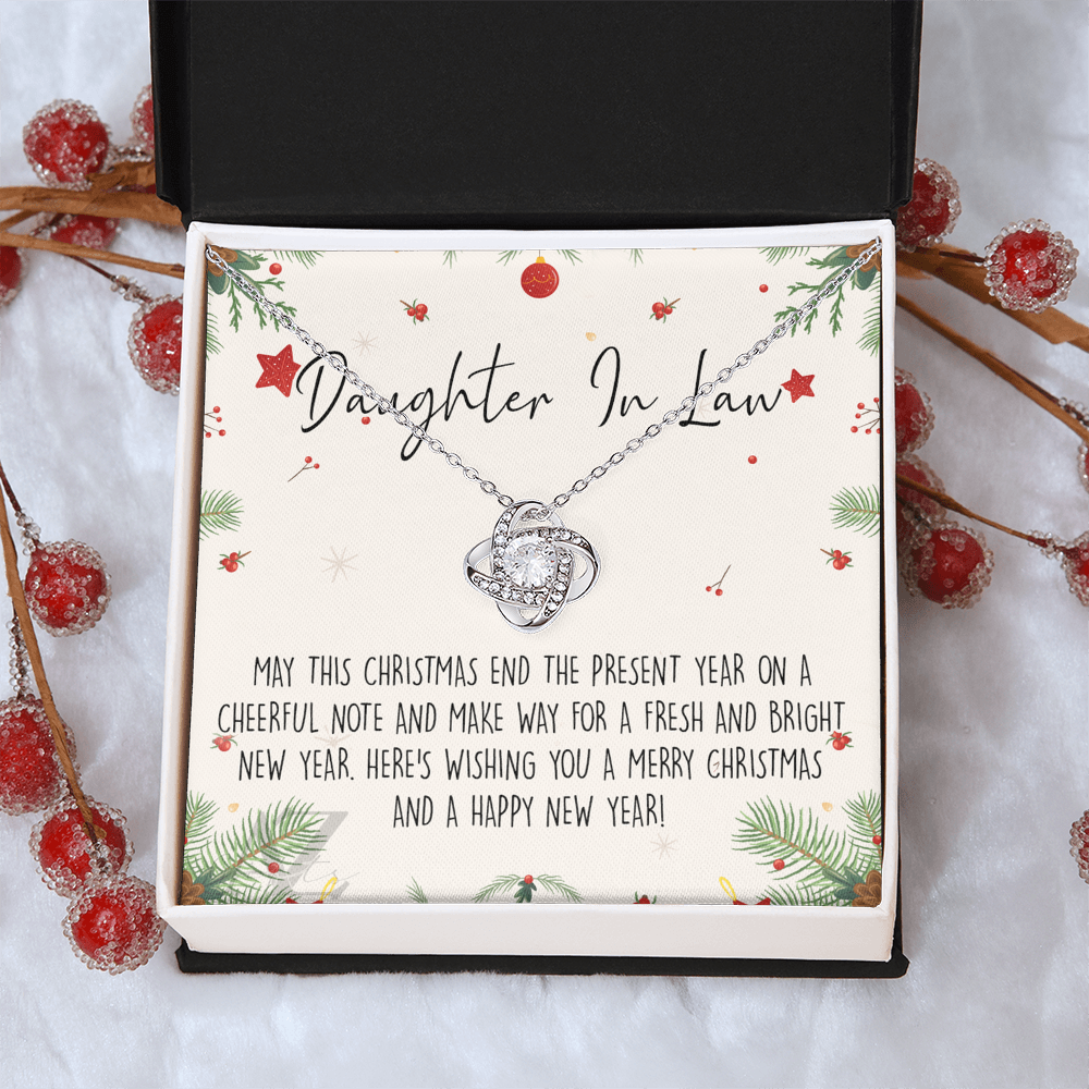 Christmas Jewelry For Girls, Daughter in Law Gift Necklace, Jewelry Gift for Daughter in Law Gift from Mother in Law, Daughter in Law Xmas Love Knot Necklace Holiday Gift From In Law