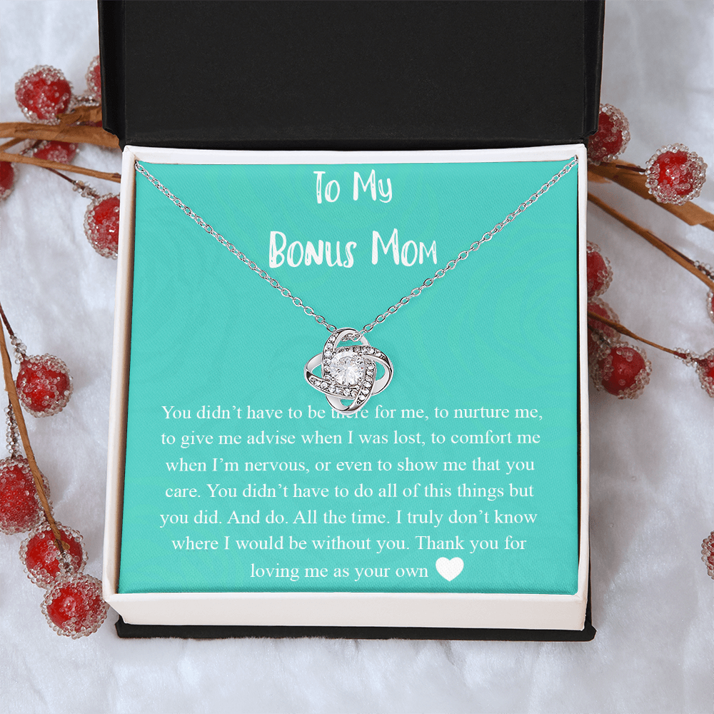 To My Bonus Mom Necklace From Bonus Daughter, Bonus Mom Gift Necklace, Jewelry For Her, Thank You For Loving Mom Necklace Gift On Mothers Day, Anniversary, Birthday Gift Love Knot Pendant For Her