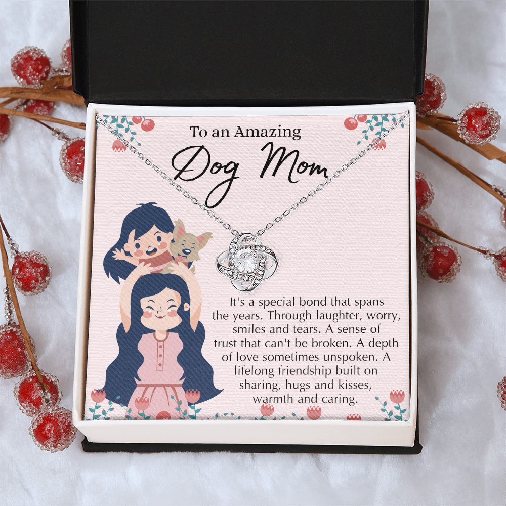 To An Amazing Dog Mom Love Knot Necklace From Daughter, Dog Mom Gift Necklace On Mother's Day, Dog Mom Necklace Jewelry Gift For Women, Dog Mama Sentimental Gift Necklace Dog Lover Gifts For Her