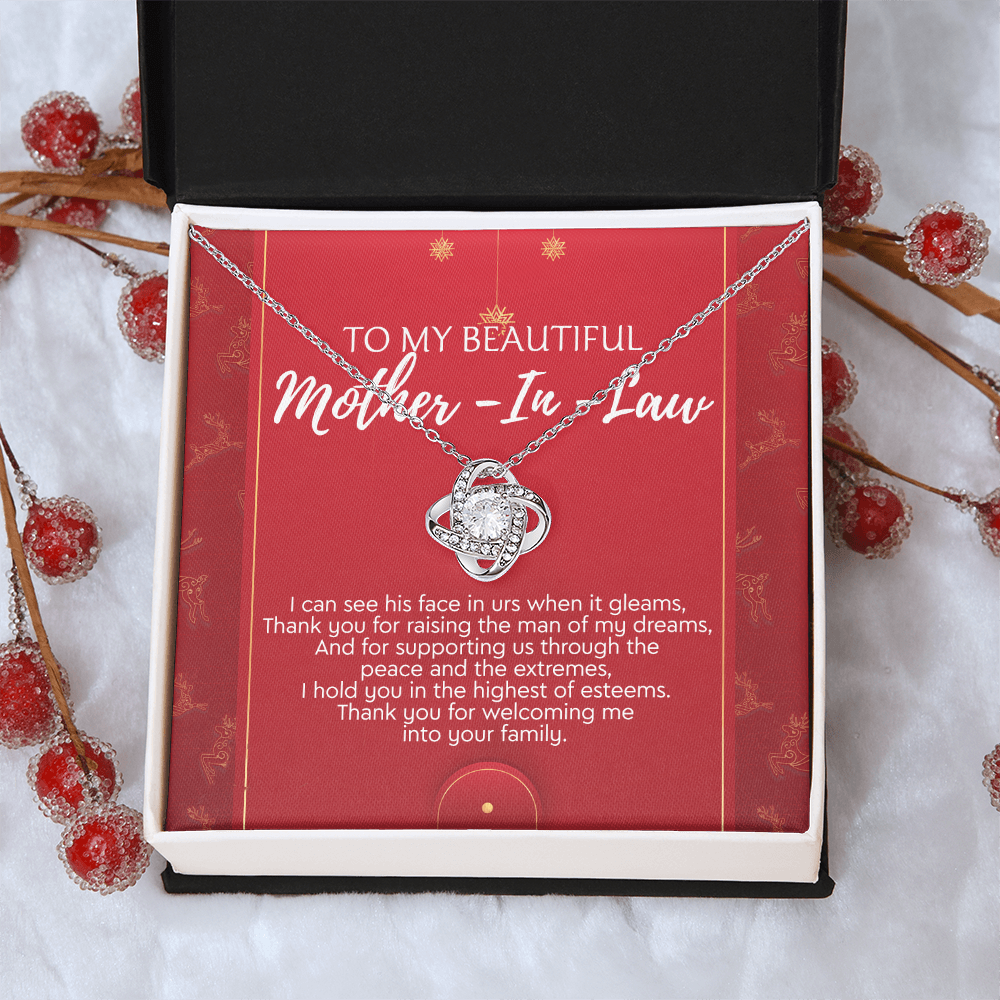 To My Beautiful Mother In Law Necklace, Gift Love Knot Necklace To My Beautiful Mother-in-law From Daughter Son To Mom Mother In Law Pendant Christmas Necklace Gift For Mother In Law Gift Necklace
