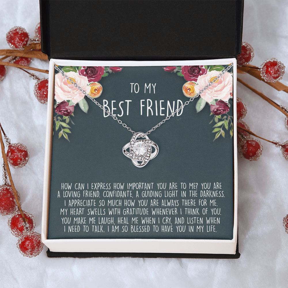 To My Best Friend Gift Necklace From Friend - BFF Gift Necklace, Gifts Pendant For BFF, Love Knot Necklace Gift For Friend, BFF With Message Card and Gift Box Necklace On Birthday, Anniversary