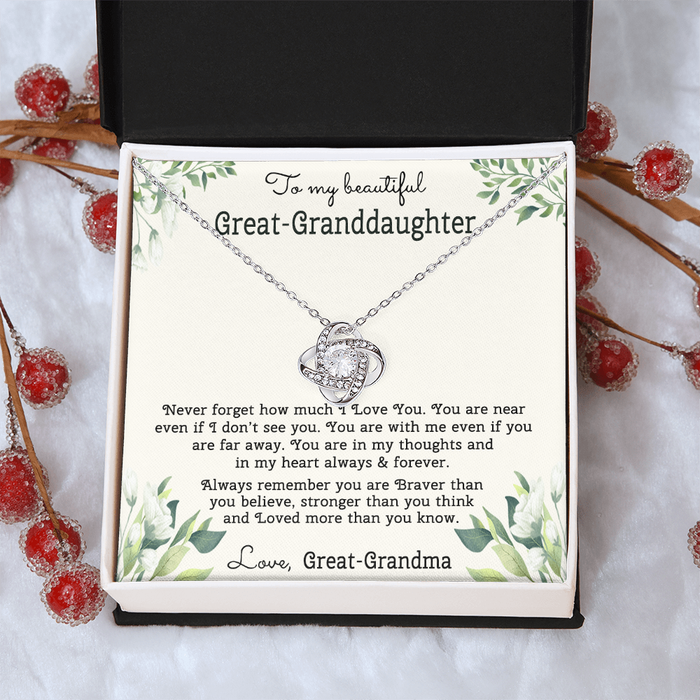 To My Beautiful Great Grnddaughter Necklace From Great Grandma Love Knot Necklace For Granddaughter, Never Forget Necklace For Granddaughter, Our Granddaughter Jewelry Gift For Girls, Littler Girl
