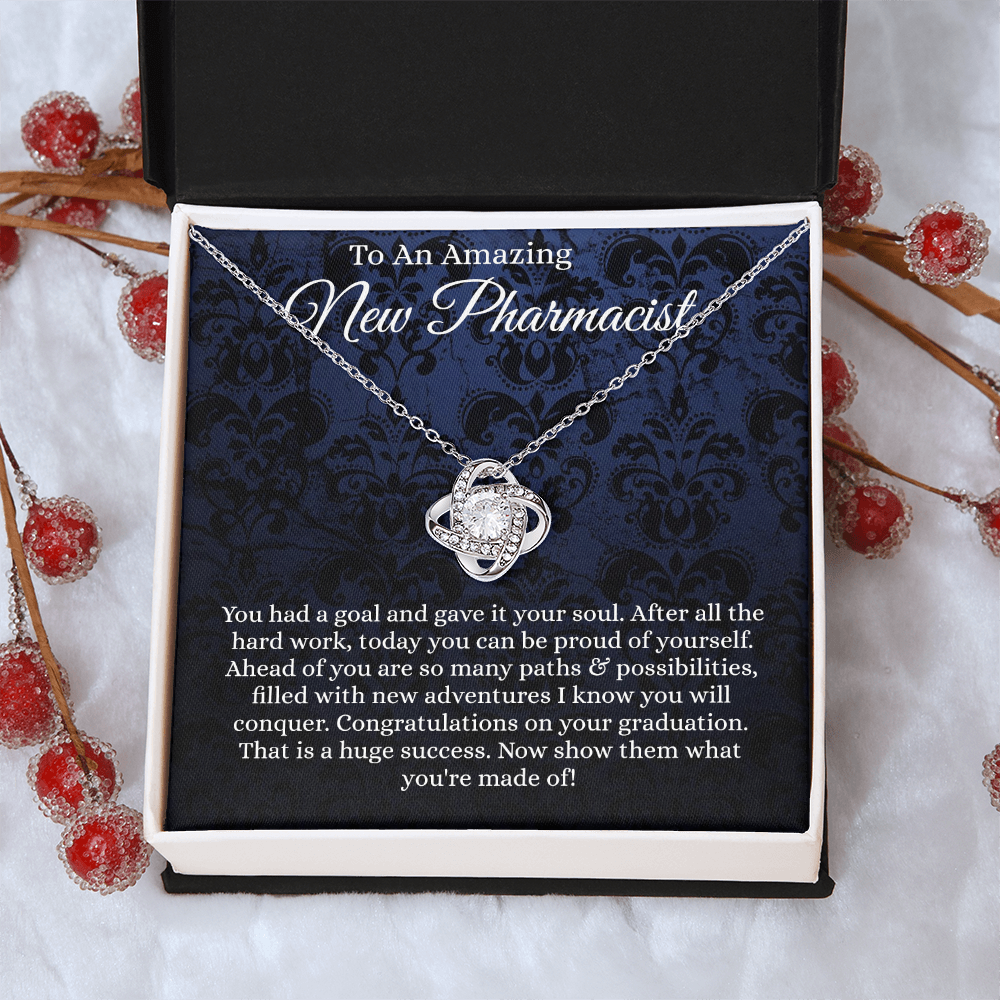 To An Amazing Pharmacist Love Knot Necklace From Mom, Pharmacist Graduation Gift Necklace, Grad Gift Knot Pendant For New Pharmacist, Graduation Jewelry Gift For Her, Girl, PharmD, Doctorate Gift