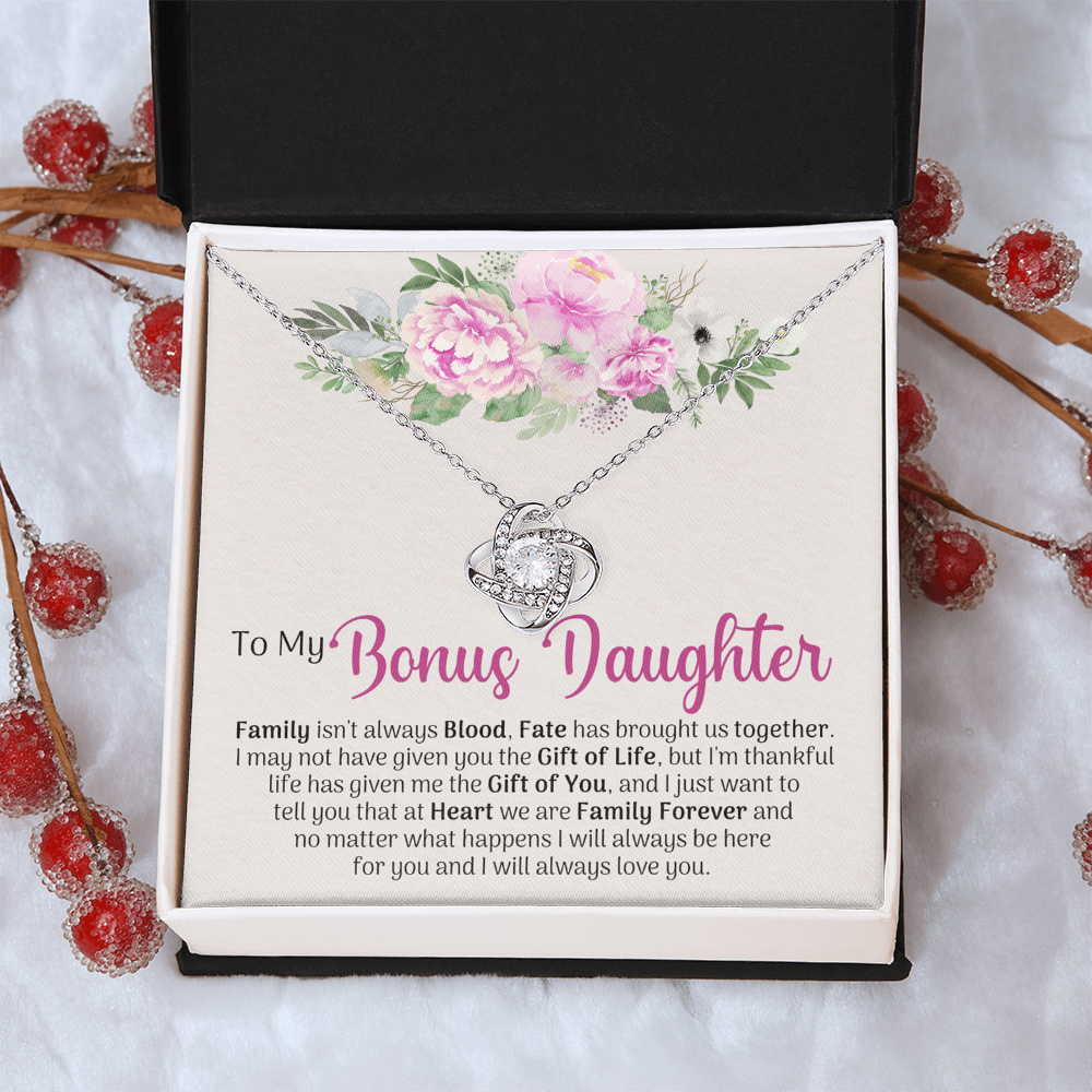To My Beautiful Daughter Love Knot Necklace with Message Card and Gift Box, Jewelry Pendant Gift for Girls, Little Girl, Daughter Mom Birthday Gift for Daughter Jewelry for Girls, Little Girl
