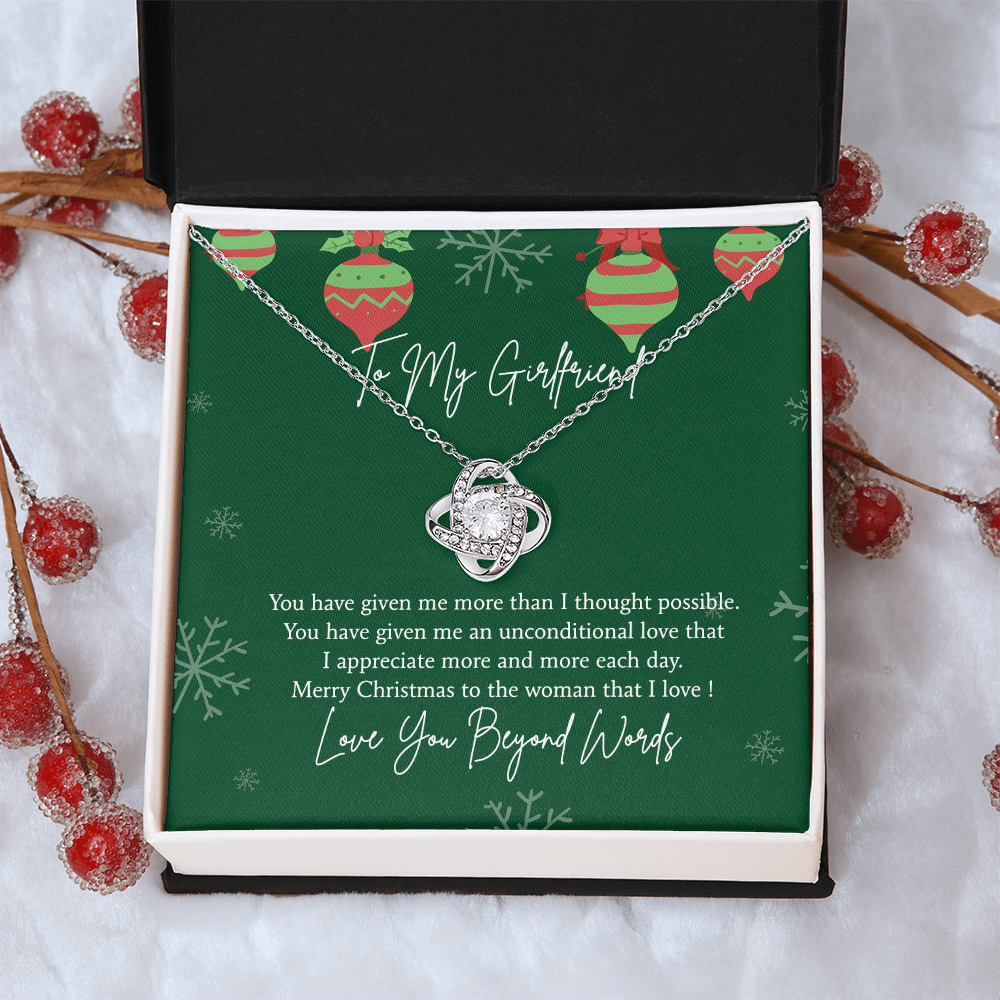 To My Girlfriend Christmas Necklace From Beyond Words, Merry Christmas Necklace To The Women, Girlfriend Gift Necklace, Love Girlfriend From Boy Friend Love Knot Pendant, Boyfriend And Girlfriend
