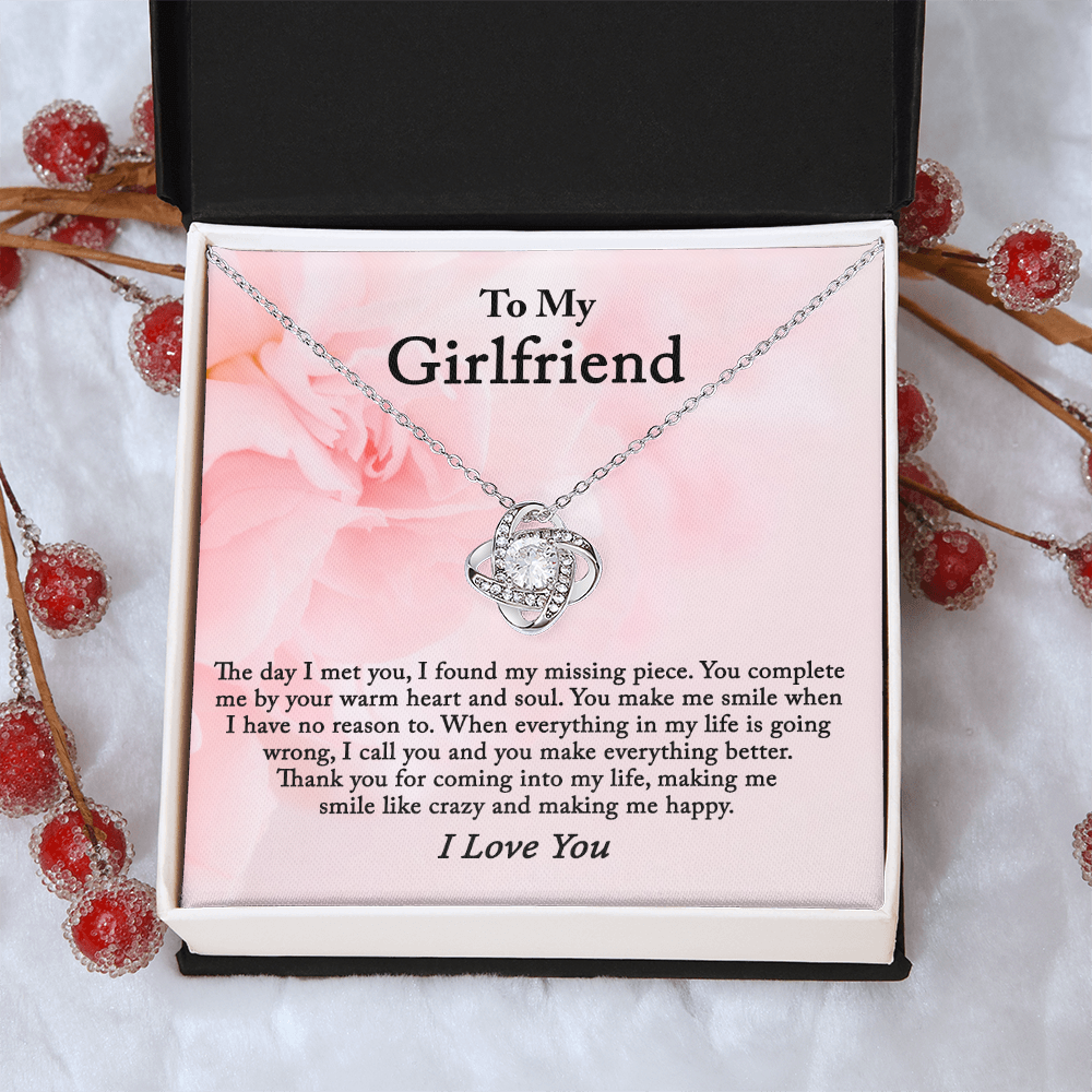 To My Girlfriend Necklace From Boyfriend, Husband, Gift Necklace For Girlfriend Love Knot Pendant Gift For Girlfriend, Soulmate Necklace To Girlfriend Jewelry Gift For Girls Making Me Smile Necklace