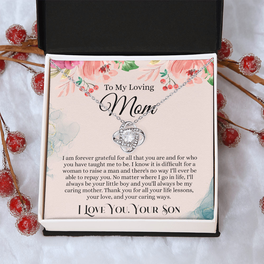 Loving Mom Gift Necklace, Mother's Day Necklace Gift For Mom, To My Loving Mom Love Knot Necklace Gift for Mom, Gift Anniversary Mother And Son Gift Pendant, Jewelry Gift For Women, Mom From Son