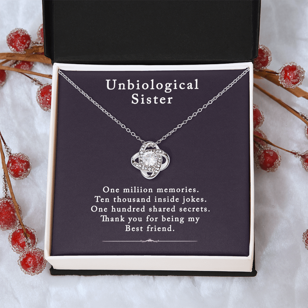 Unbiological Sister Love Knot Necklace, Bonus Sister Gift Necklace, Sister in Law Love Knot Pendant From Brother Sterling Silver Rhinestone Knot Necklace for Sister Birthday Gifts from Sister