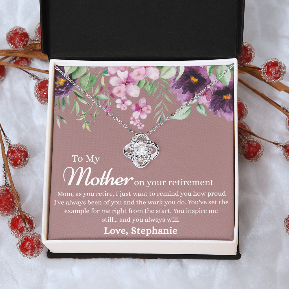 To My Mother Love Knot Necklace, Mom Retirement Gift Necklace, Happy Retirement Gift, Best Retirement Gift For Mom, Gift Necklace For Retiring Mother, Necklace Gift for Mom Mother On Your Retirement