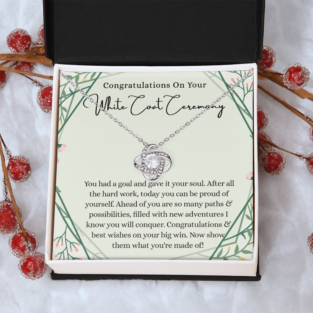 White Coat Ceremony Gift Necklace For Her, White Coat Love Knot Necklace Gift For Ceremony, New Doctor Gift Necklace White Coat Ceremony Pendant Gift For Girl Daughter Necklace Granddaughter, Niece
