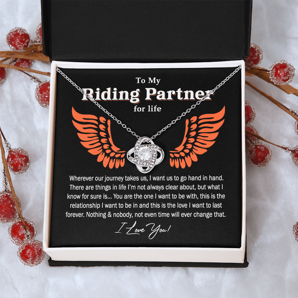 To My Riding Partner For Life Gift Necklace, Gift Necklace for Biker Woman, Motorcycle Love Knot Necklace for Girlfriend Wife Soulmate Proud Promise Future Wife Gift Engagement Gift from Men Boy Him
