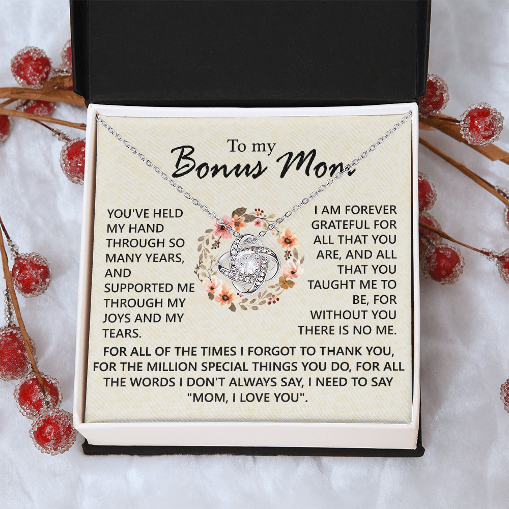 To My Bonus Mom Necklace From Bonus Son, Jewelry For Mom, Mother And Son Gift Necklace, Bonus Mom Love Knot Necklace Gift On Mother's Day, Anniversary, Birthday Gift, I Love You Necklace For Her