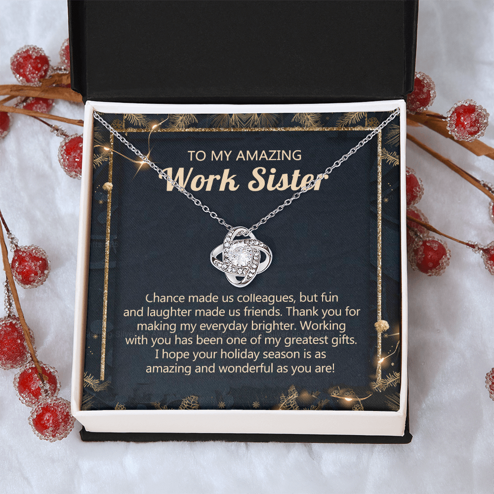 To My Amazing Work Sister Love Knot Necklace From Brother, Best Friend Gift Necklace for Colleague Christmas Pendant for Work Sister Co-Worker Christmas Colleague Sister Jewelry Gift for Girls Women